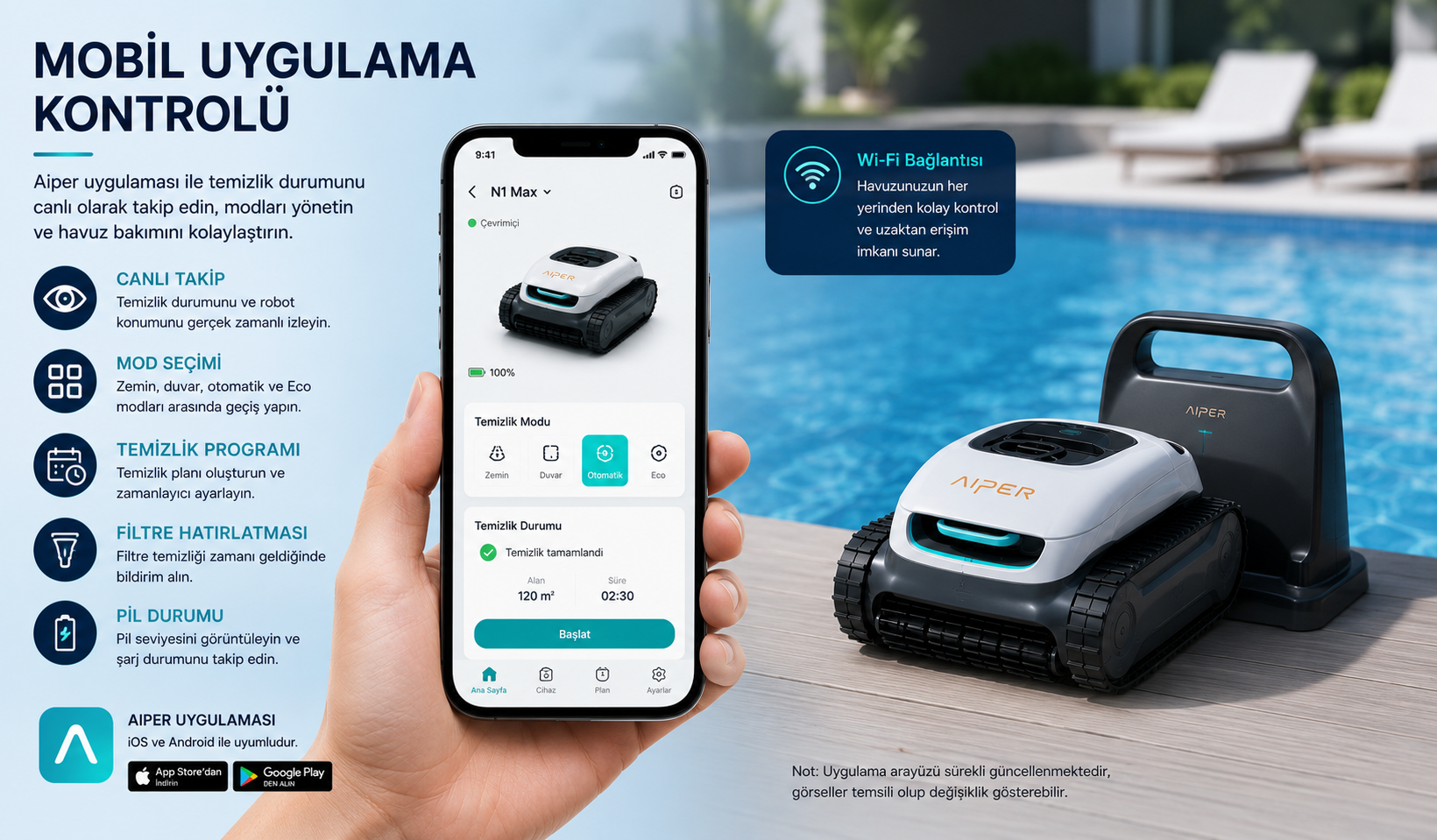 Aiper Scuba N1 Max mobil uygulama kontrolü