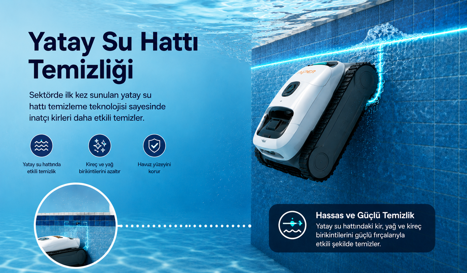 Aiper Scuba N1 Max yatay su hattı temizliği