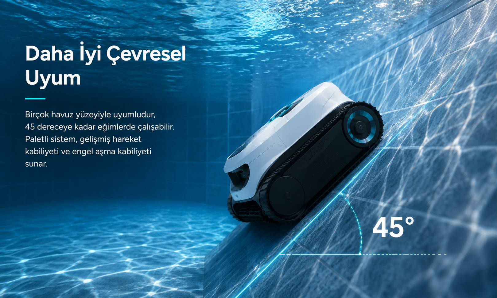 Aiper Scuba N1600 45 derece eğim ve çevresel uyum