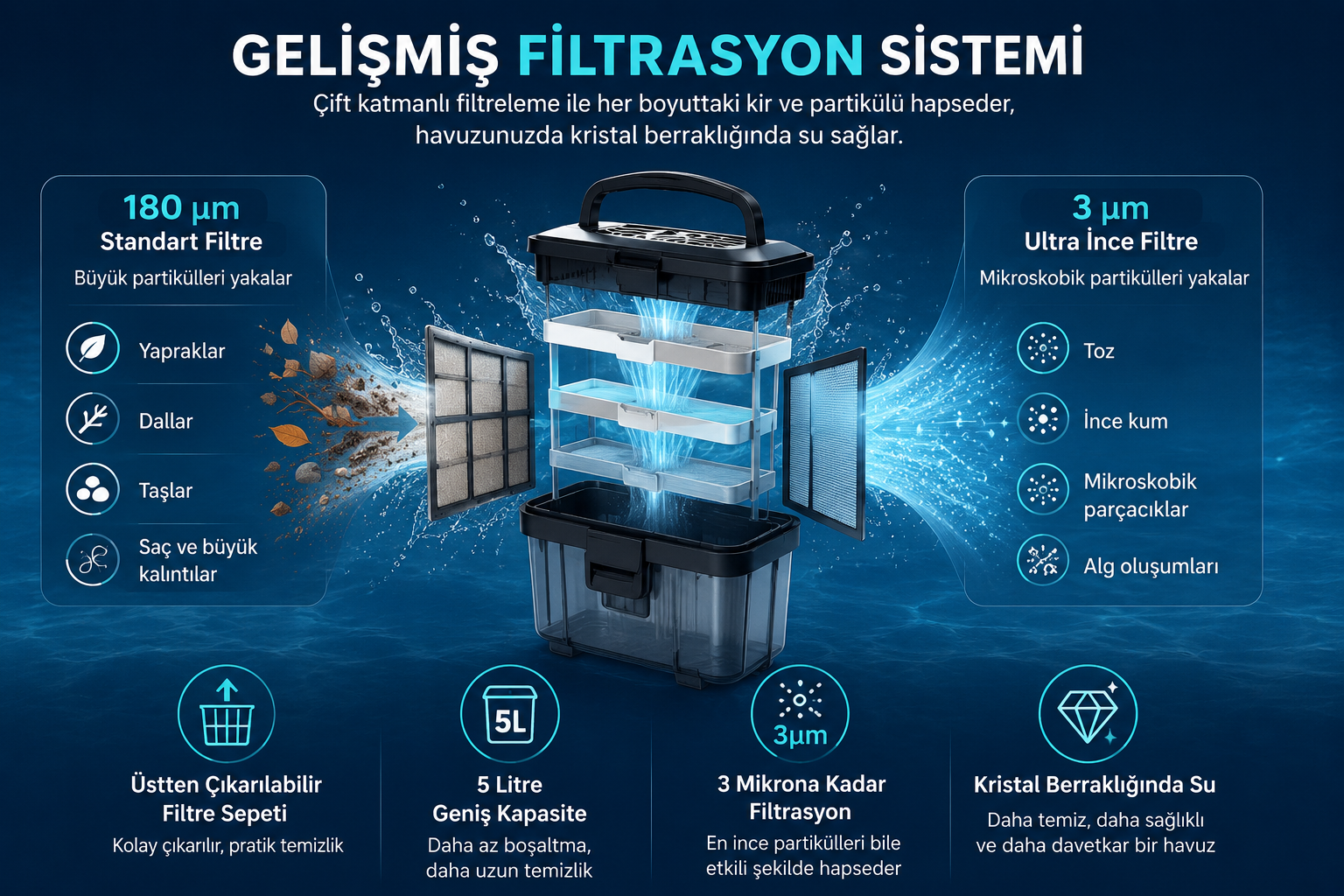 Aiper Scuba X1 Pro Max gelişmiş filtrasyon sistemi