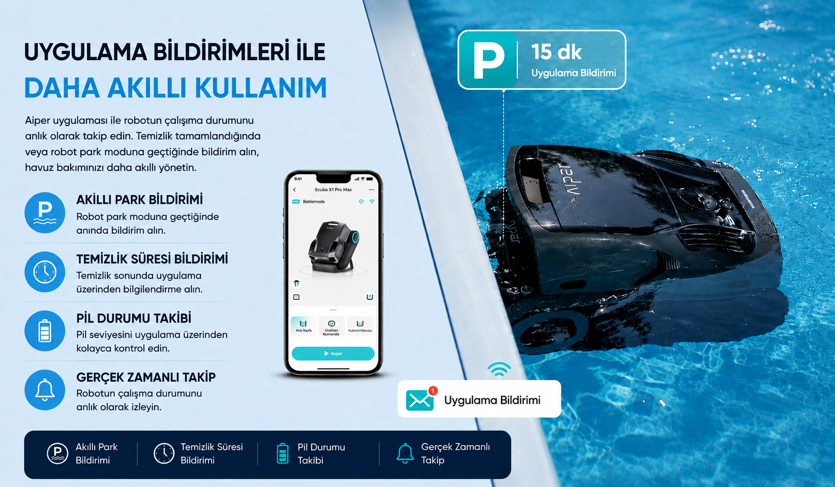 Aiper uygulama bildirimi ve akıllı kontrol