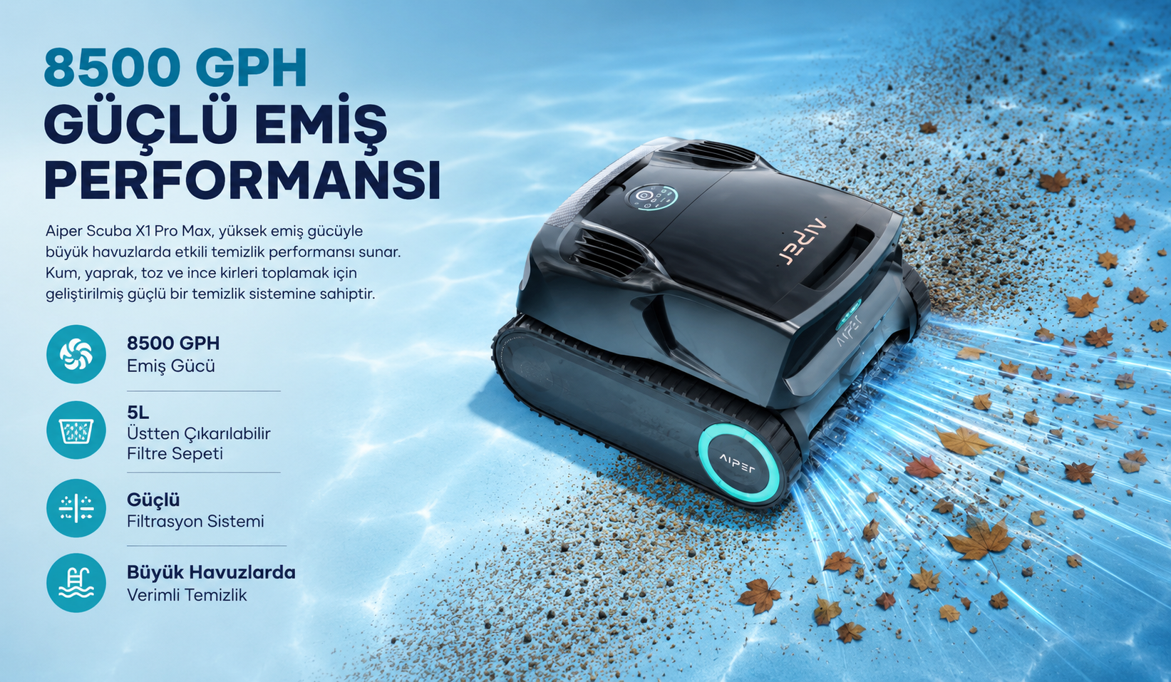 8500 GPH Güçlü Emiş Performansı