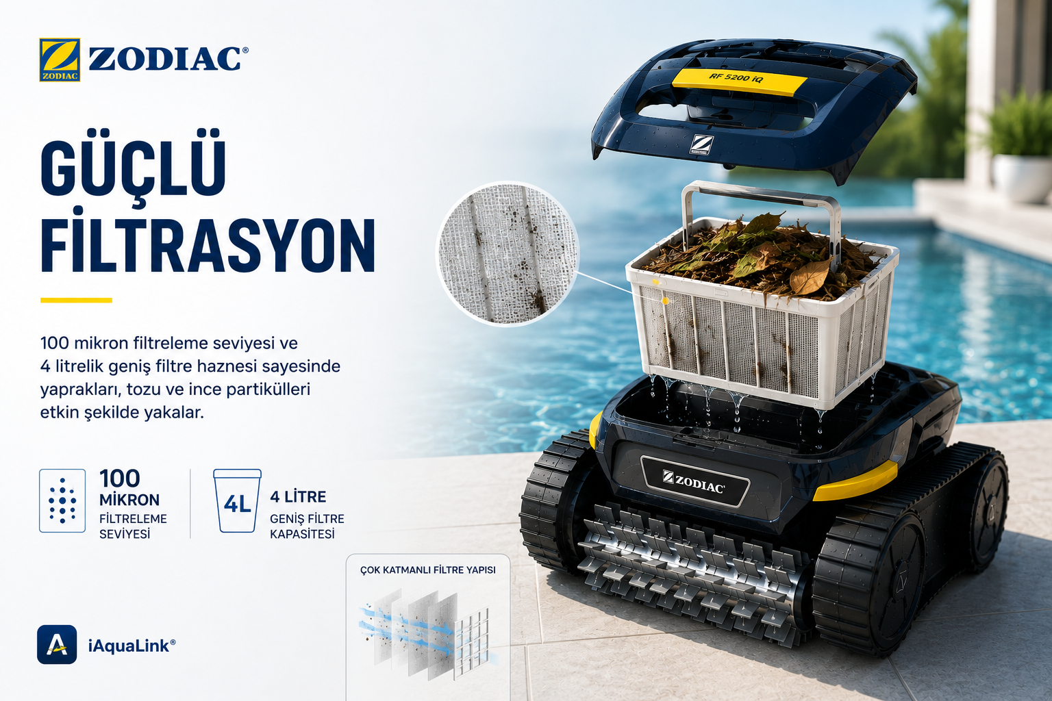 Zodiac RF 5200 iQ güçlü filtrasyon sistemi